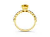 Yellow gold Cushion Cut Solitaire Yellow Sapphire Ring with Pave Band and Four-Prong Setting_27