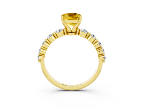 Yellow gold Cushion Cut Solitaire Yellow Sapphire Ring with Pave Band and Four-Prong Setting_27