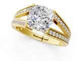 Yellow gold Cushion Cut Split Shank Pave Diamond Ring with Four-Prong Setting_33