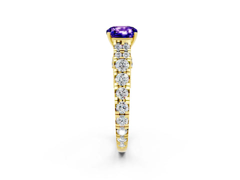 Yellow gold Cushion Cut Tanzanite Classic Solitaire Ring with Pavé Band and Four-Prong Setting_2