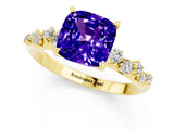 Yellow gold Cushion Cut Tanzanite Cluster Side Stone Solitaire Ring with Prong Setting_25