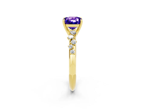 Yellow gold Cushion Cut Tanzanite Cluster Side Stone Solitaire Ring with Prong Setting_26