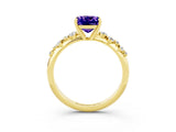 Yellow gold Cushion Cut Tanzanite Cluster Side Stone Solitaire Ring with Prong Setting_27