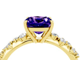 Yellow gold Cushion Cut Tanzanite Cluster Side Stone Solitaire Ring with Prong Setting_28