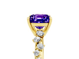 Yellow gold Cushion Cut Tanzanite Cluster Side Stone Solitaire Ring with Prong Setting_29