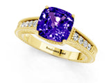 Yellow gold Cushion Cut Tanzanite Engagement Ring with Milgrain Channel Set Band and Prong Setting_1