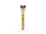 Yellow gold Cushion Cut Tanzanite Engagement Ring with Milgrain Channel Set Band and Prong Setting_2