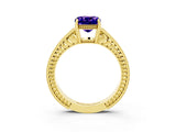 Yellow gold Cushion Cut Tanzanite Engagement Ring with Milgrain Channel Set Band and Prong Setting_3