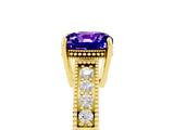 Yellow gold Cushion Cut Tanzanite Engagement Ring with Milgrain Channel Set Band and Prong Setting_5