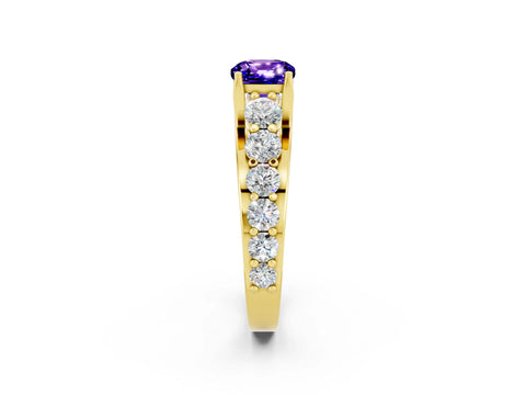 Yellow gold Cushion Cut Tanzanite Engagement Ring with Pavé Band and Four-Prong Setting_2