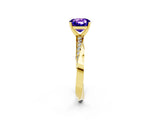 Yellow gold Cushion Cut Tanzanite Engagement Ring with Side Stone Accents and Four-Prong Setting_29