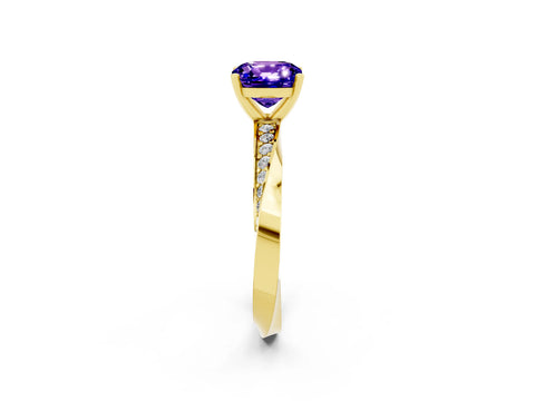 Yellow gold Cushion Cut Tanzanite Engagement Ring with Side Stone Accents and Four-Prong Setting_29