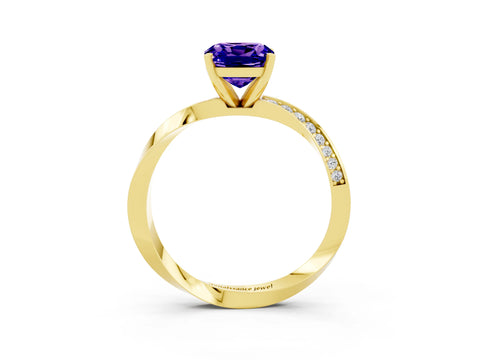 Yellow gold Cushion Cut Tanzanite Engagement Ring with Side Stone Accents and Four-Prong Setting_30
