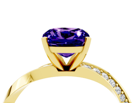 Yellow gold Cushion Cut Tanzanite Engagement Ring with Side Stone Accents and Four-Prong Setting_31