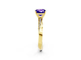 Yellow gold Cushion Cut Tanzanite Engagement Ring with Side Stone Accents and Four-Prong Setting_86