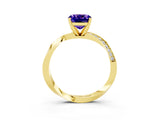 Yellow gold Cushion Cut Tanzanite Engagement Ring with Side Stone Accents and Four-Prong Setting_87