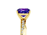Yellow gold Cushion Cut Tanzanite Engagement Ring with Side Stone Accents and Four-Prong Setting_89