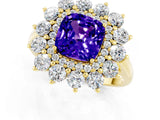 Yellow gold Cushion Cut Tanzanite Floral Double Halo Engagement Ring with Prong Setting_13