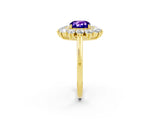 Yellow gold Cushion Cut Tanzanite Floral Double Halo Engagement Ring with Prong Setting_14