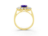 Yellow gold Cushion Cut Tanzanite Floral Double Halo Engagement Ring with Prong Setting_15