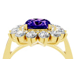 Yellow gold Cushion Cut Tanzanite Floral Double Halo Engagement Ring with Prong Setting_16