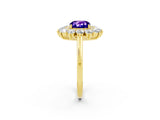 Yellow gold Cushion Cut Tanzanite Floral Double Halo Engagement Ring with Prong Setting_62