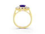 Yellow gold Cushion Cut Tanzanite Floral Double Halo Engagement Ring with Prong Setting_63