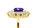 Yellow gold Cushion Cut Tanzanite Floral Double Halo Engagement Ring with Prong Setting_65