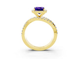 Yellow gold Cushion Cut Tanzanite Halo Ring with Round Split Shank and Prong Setting_51