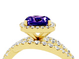 Yellow gold Cushion Cut Tanzanite Halo Ring with Round Split Shank and Prong Setting_52