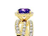 Yellow gold Cushion Cut Tanzanite Halo Ring with Round Split Shank and Prong Setting_53
