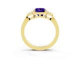 Yellow gold Cushion Cut Tanzanite Halo Ring with Tapered Band and Four-Prong Setting_3