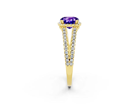 Yellow gold Cushion Cut Tanzanite Halo Split Shank Engagement Ring_14