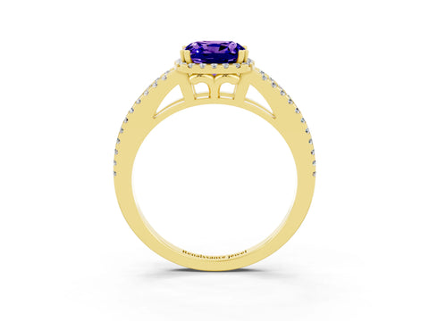 Yellow gold Cushion Cut Tanzanite Halo Split Shank Engagement Ring_15