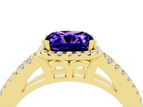 Yellow gold Cushion Cut Tanzanite Halo Split Shank Engagement Ring_16