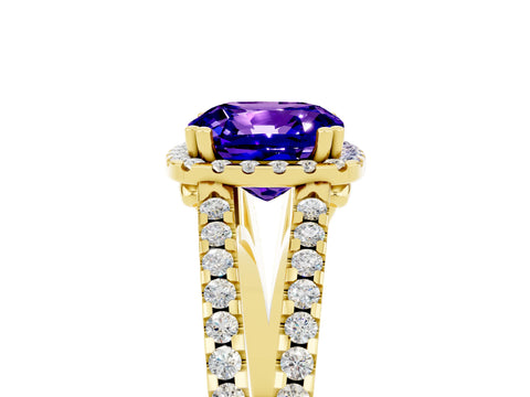 Yellow gold Cushion Cut Tanzanite Halo Split Shank Engagement Ring_17