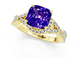 Yellow gold Cushion Cut Tanzanite Halo Twist Band Solitaire Prong Setting Ring_1
