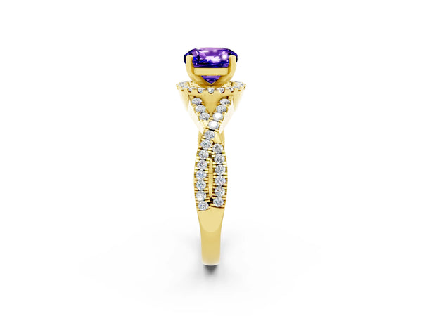 Yellow gold Cushion Cut Tanzanite  Halo Twist Band Solitaire Prong Setting Ring