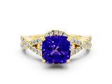 Yellow gold Cushion Cut Tanzanite  Halo Twist Band Solitaire Prong Setting Ring_24