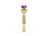 Yellow gold Cushion Cut Tanzanite  Halo Twist Band Solitaire Prong Setting Ring_26