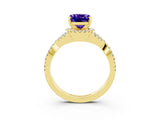 Yellow gold Cushion Cut Tanzanite  Halo Twist Band Solitaire Prong Setting Ring_27