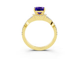 Yellow gold Cushion Cut Tanzanite Halo Twist Band Solitaire Prong Setting Ring_3