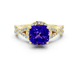 Yellow gold Cushion Cut Tanzanite  Halo Twist Band Solitaire Prong Setting Ring_42