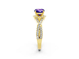 Yellow gold Cushion Cut Tanzanite  Halo Twist Band Solitaire Prong Setting Ring_44