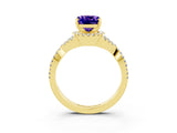 Yellow gold Cushion Cut Tanzanite  Halo Twist Band Solitaire Prong Setting Ring_45