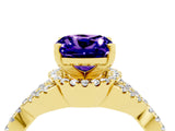 Yellow gold Cushion Cut Tanzanite  Halo Twist Band Solitaire Prong Setting Ring_46
