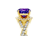 Yellow gold Cushion Cut Tanzanite  Halo Twist Band Solitaire Prong Setting Ring_47