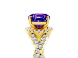 Yellow gold Cushion Cut Tanzanite Halo Twist Band Solitaire Prong Setting Ring_5