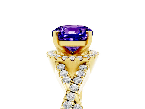 Yellow gold Cushion Cut Tanzanite Halo Twist Band Solitaire Prong Setting Ring_5
