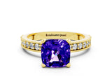Yellow gold Cushion Cut Tanzanite Milgrain Pavé Engagement Ring with Four-Prong Setting_12